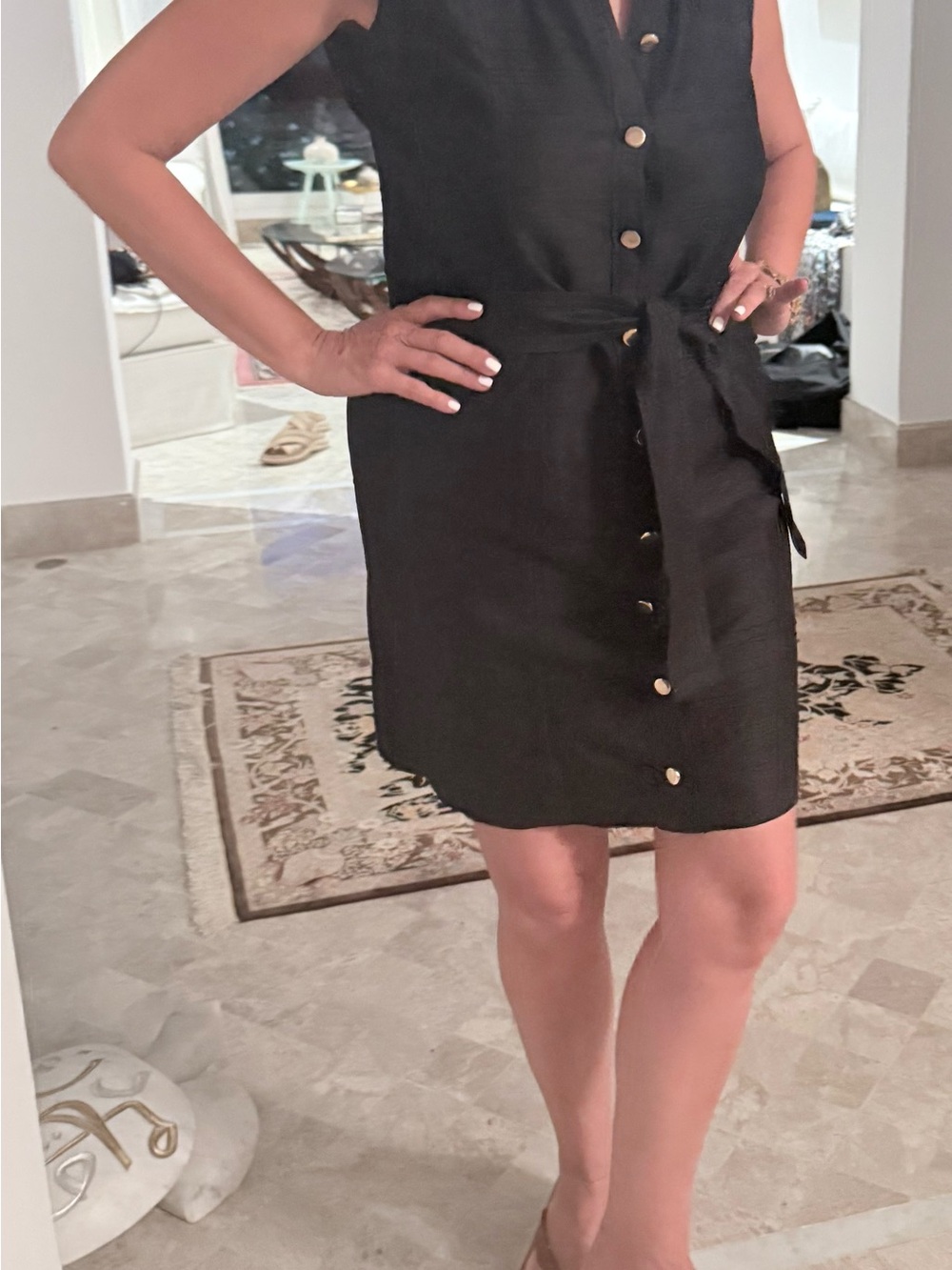 Tara Jarmon Sleeveless Black Button-Front Mini Dress